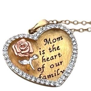18KT Gold Plated Sterling Silver Crystal Concave Mom Rose Heart Pendant 4g